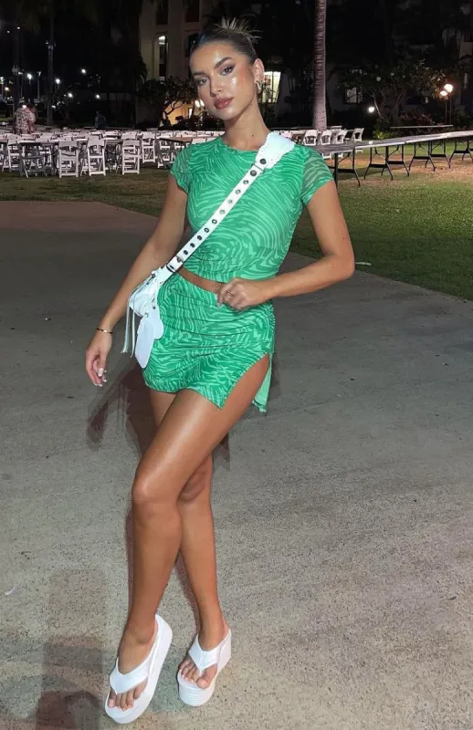 Times Like This Mesh Mini Skirt Green Swirl sold by White Fox Boutique