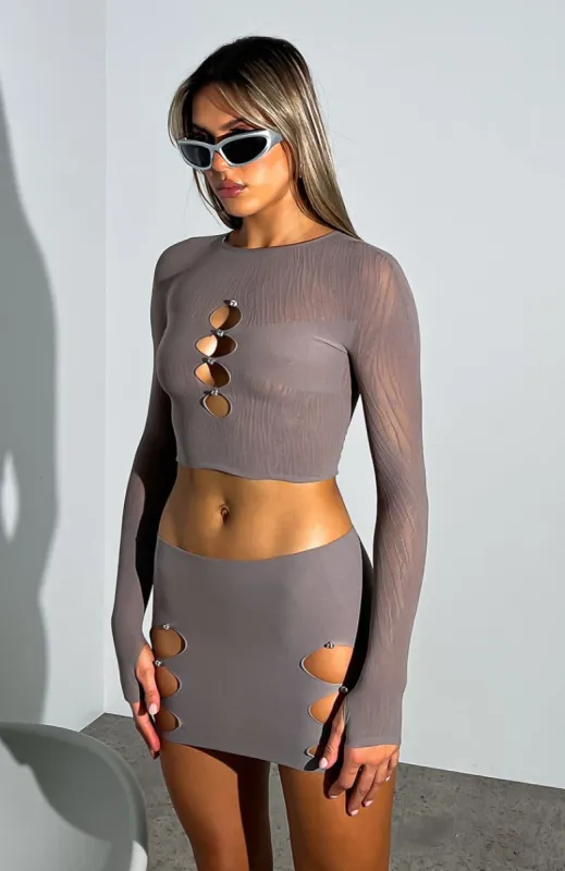 Promise Me Long Sleeve Crop Mushroom sold by White Fox Boutique