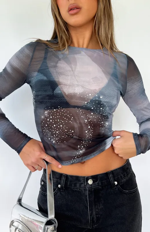 Little Bit Longer Long Sleeve Top Greyscale Rose sold by White Fox Boutique