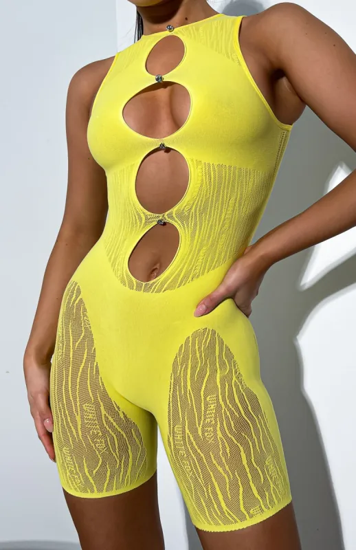 Knock Them Down Romper Yellow sold by White Fox Boutique