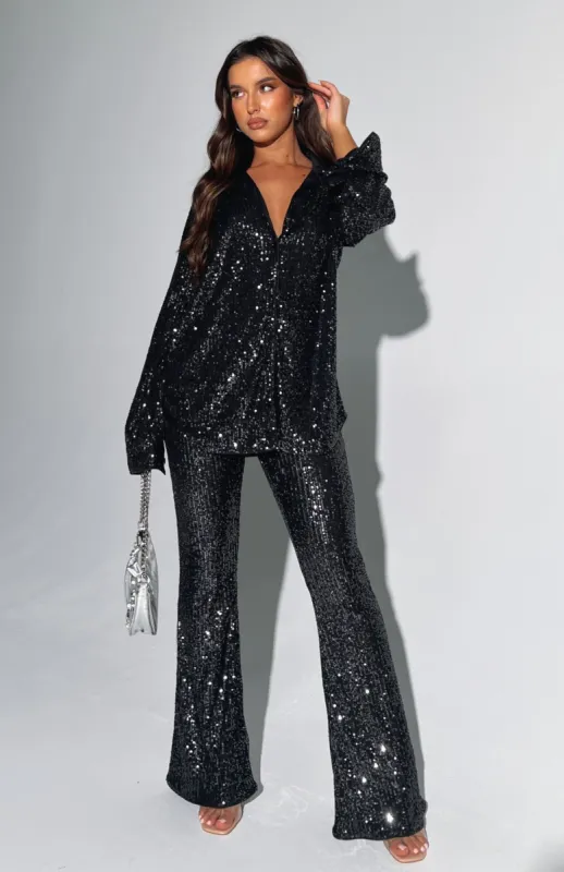 Good Company Sequin Pants Black sold by White Fox Boutique