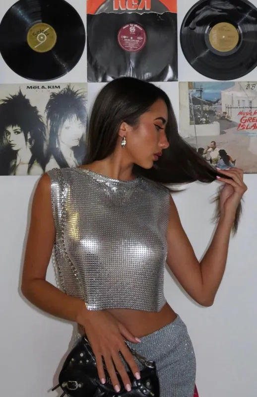 Make My Own Way Glomesh Top Silver sold by White Fox Boutique