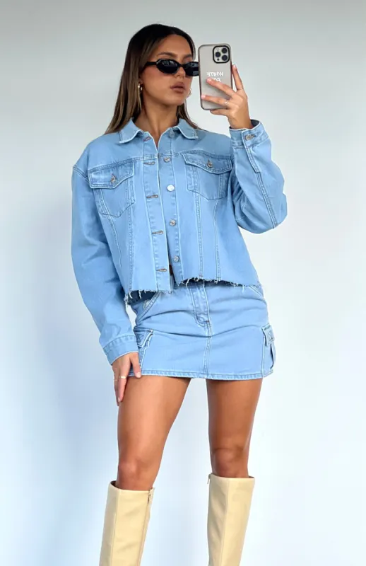 Only Want To Be With You Denim Mini Skirt Light Blue Wash sold by White Fox Boutique