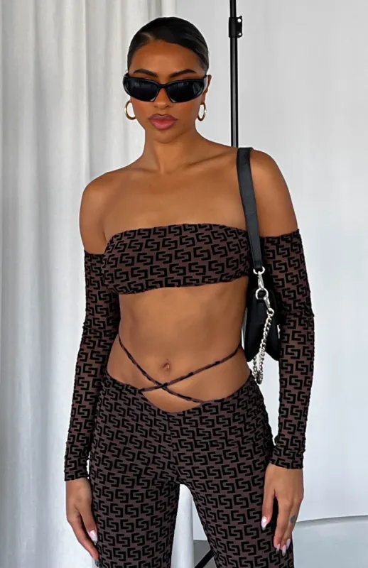 Over You Long Sleeve Crop Chocolate sold by White Fox Boutique