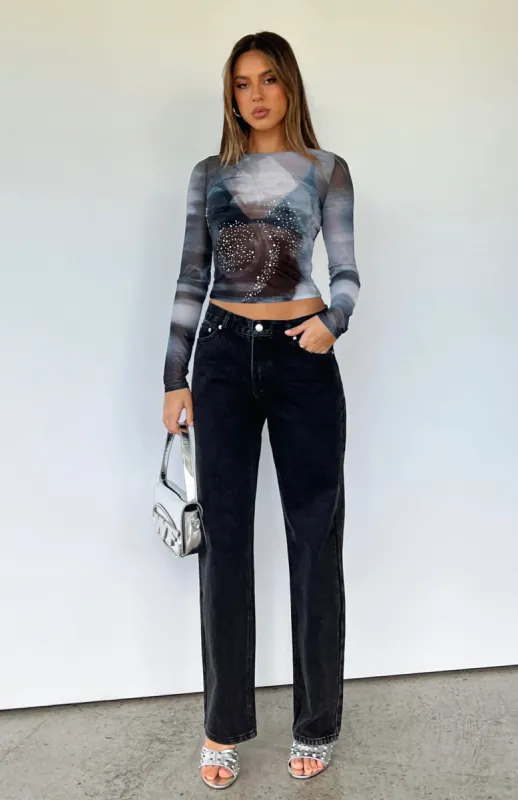What You Don't See Low Rise Straight Leg Jeans Black Acid Wash sold by White Fox Boutique