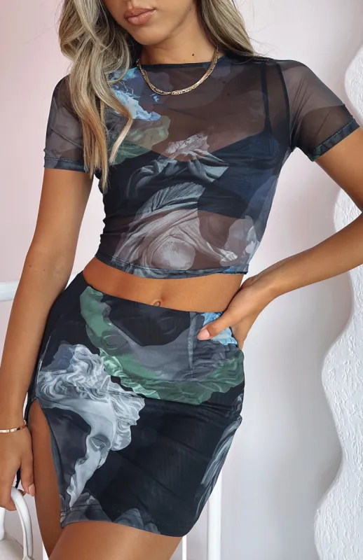 Be Patient Mesh Cropped Tee Navy Renaissance sold by White Fox Boutique