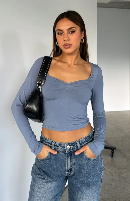 Bring It Down Long Sleeve Top Steel sold by White Fox Boutique