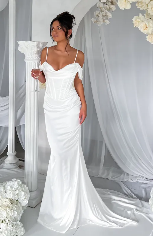High Class Satin Maxi Dress Ivory sold by White Fox Boutique