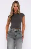 Dream Life Short Sleeve Top Charcoal sold by White Fox Boutique