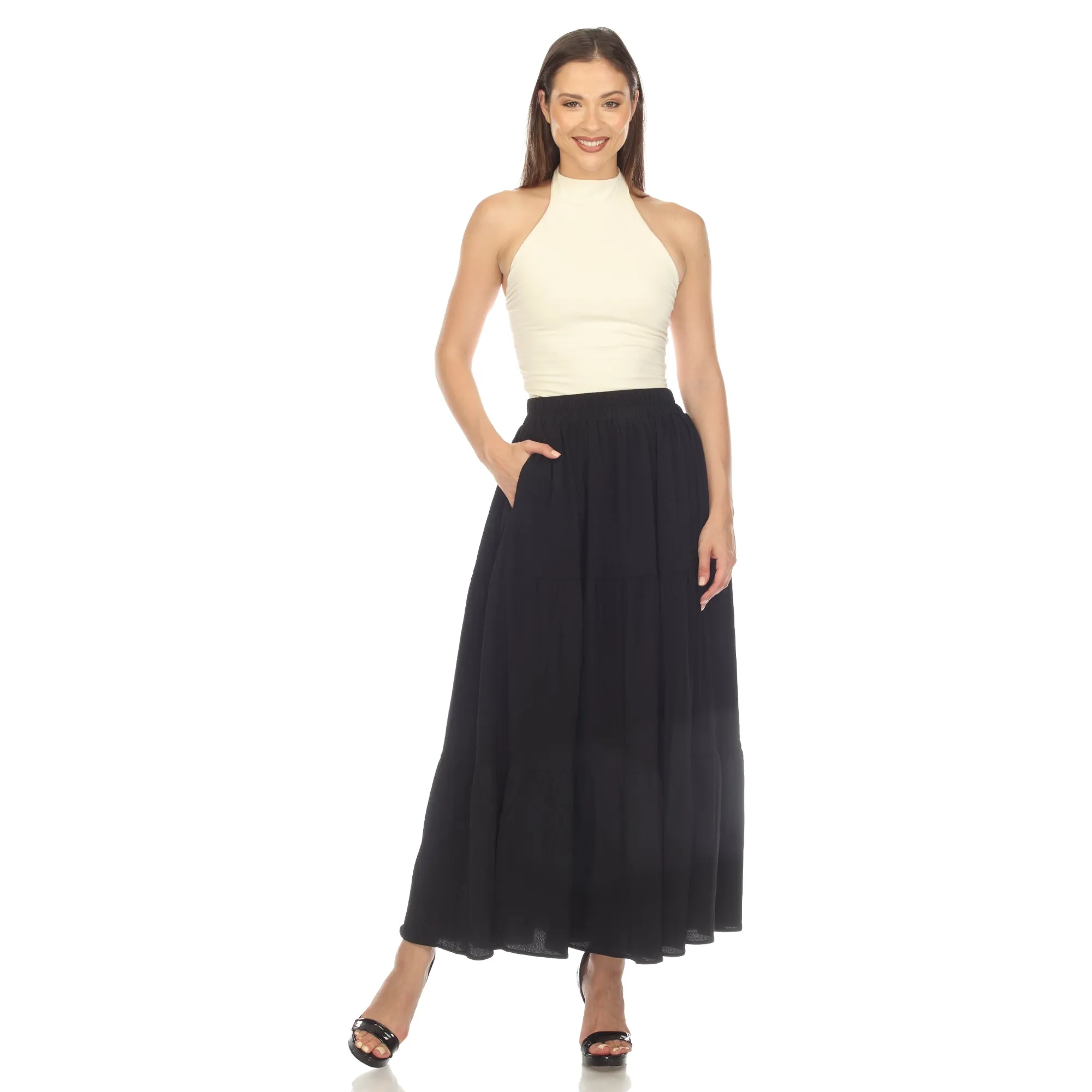 Women's Pleated Tiered Maxi Skirt sold by White Mark product image thumbnail 5