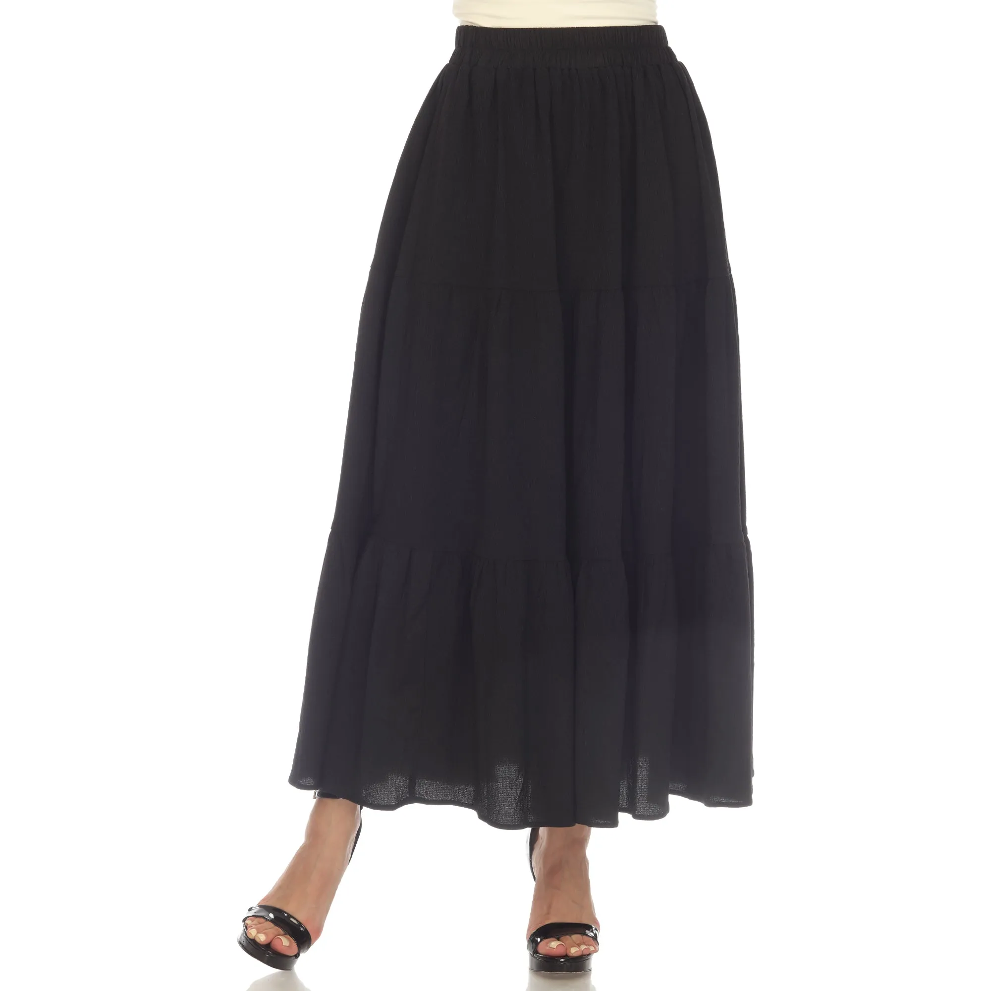 Women's Pleated Tiered Maxi Skirt sold by White Mark
