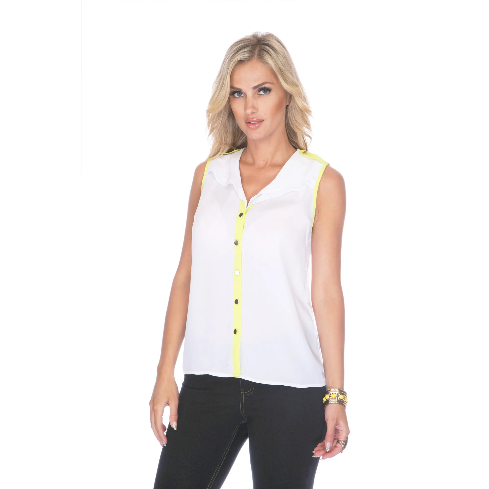 Women's Sleeveless Chiffon Button-down Blouse sold by White Mark product image thumbnail 4