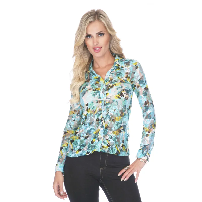 Women's Floral Printed Button Down Long Sleeve Blouse sold by White Mark