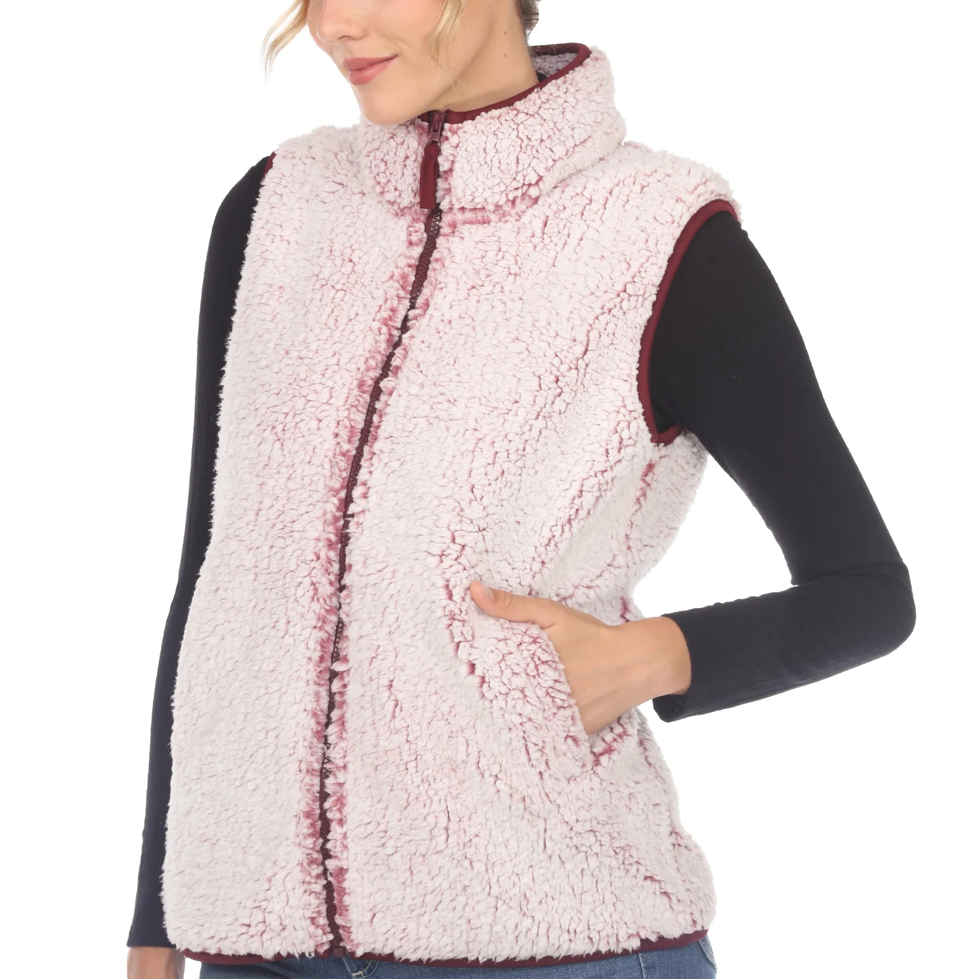 Women's Zip up sherpa vest sold by White Mark product image thumbnail 5