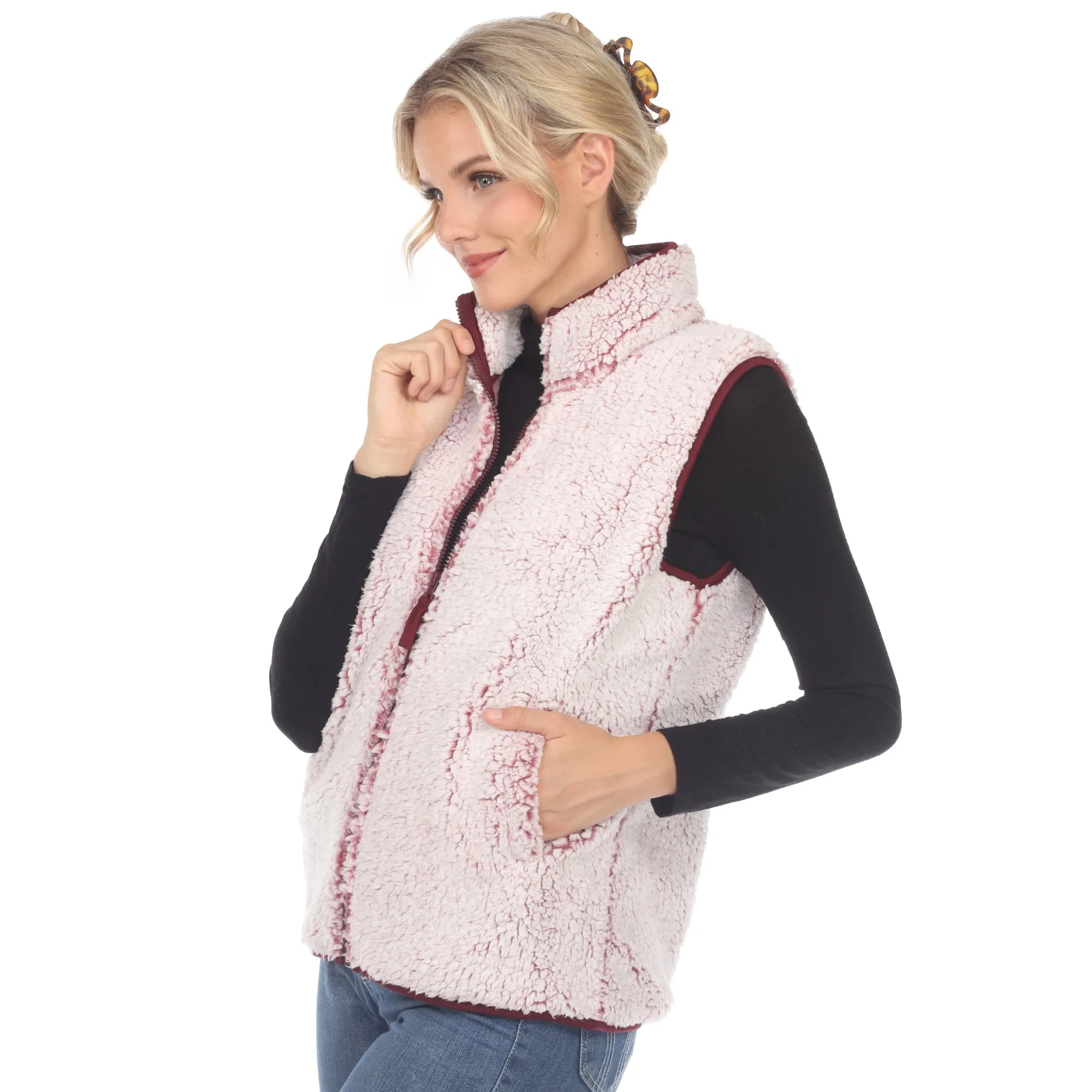 Women's Zip up sherpa vest sold by White Mark product image thumbnail 2
