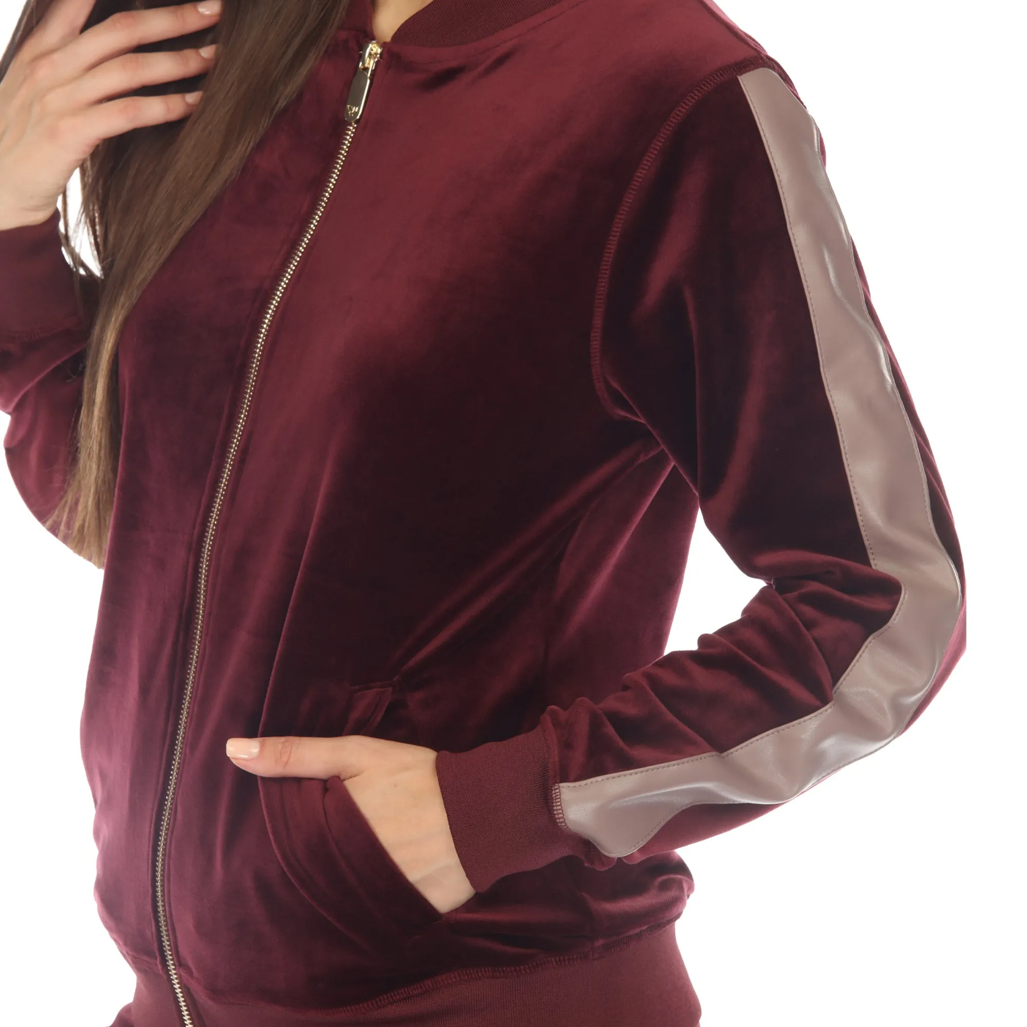 Women's 2-Piece Velour with Faux Leather Stripe sold by White Mark product image thumbnail 4