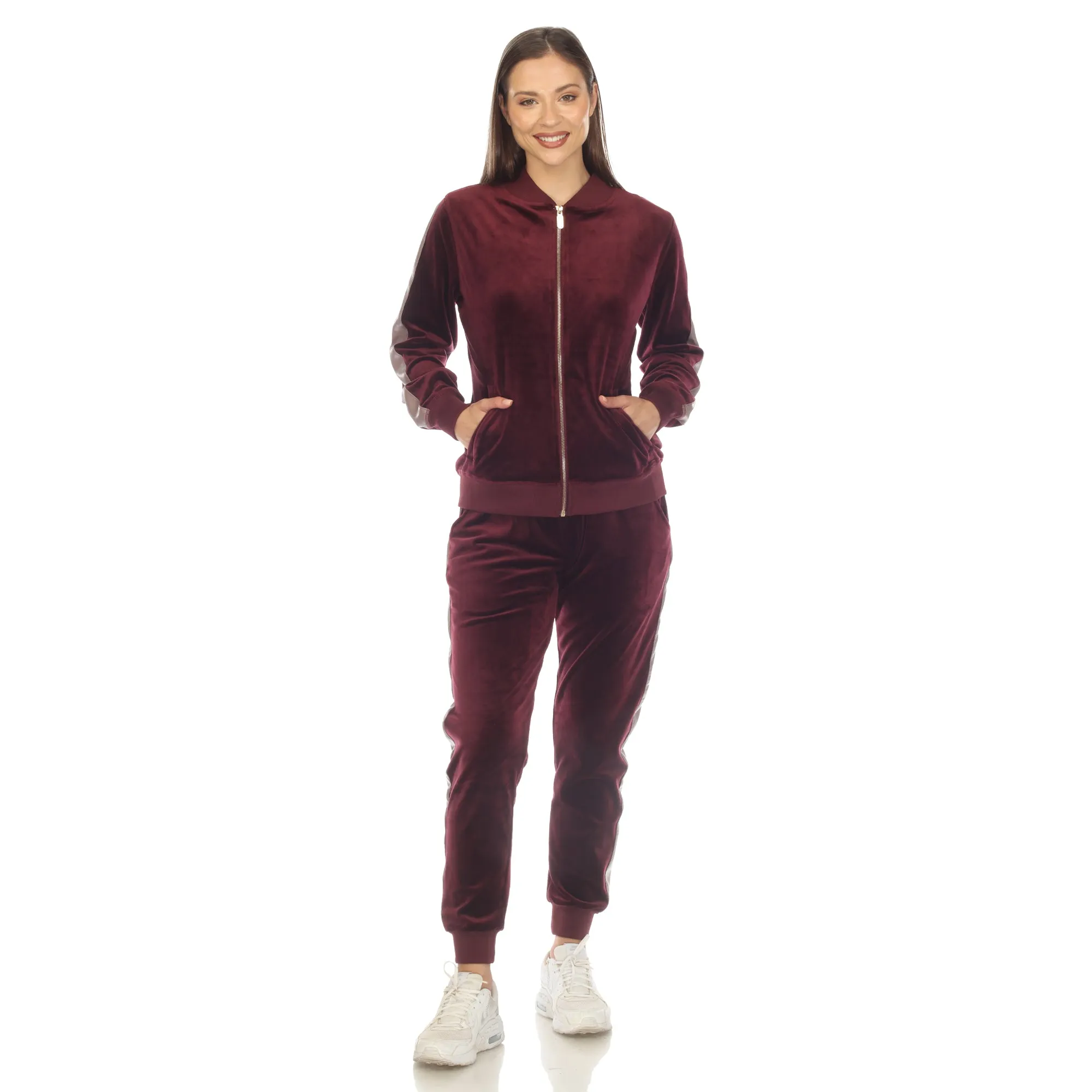 Women's 2-Piece Velour with Faux Leather Stripe sold by White Mark product image thumbnail 5
