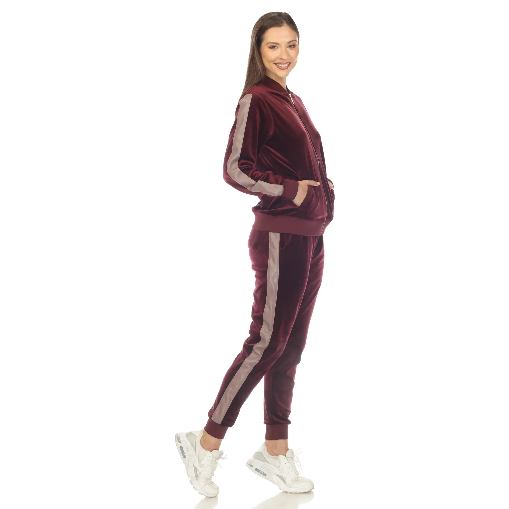 Women's 2-Piece Velour with Faux Leather Stripe sold by White Mark product image thumbnail 2