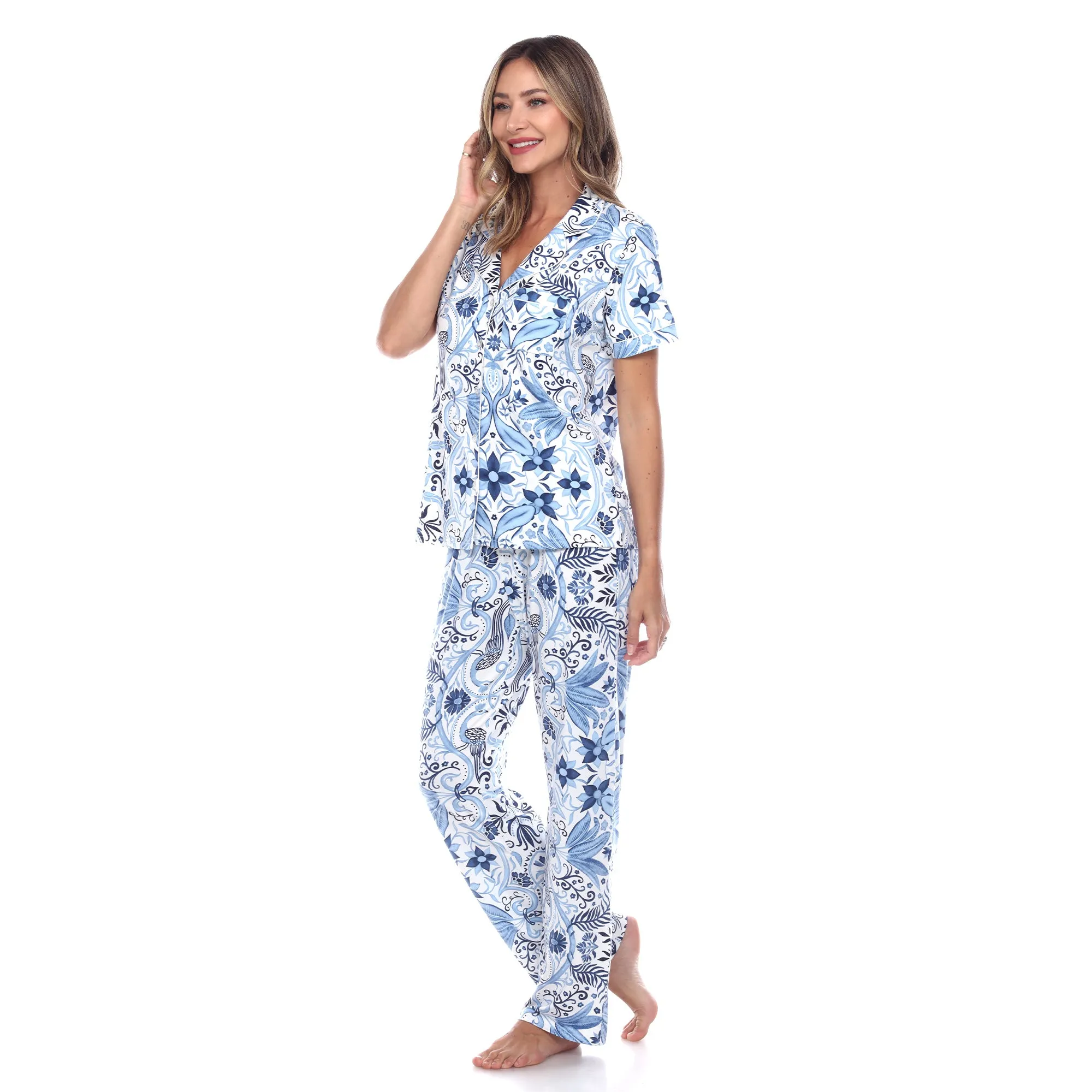 Women's Short Sleeve & Pants Tropical Pajama Set sold by White Mark product image thumbnail 3
