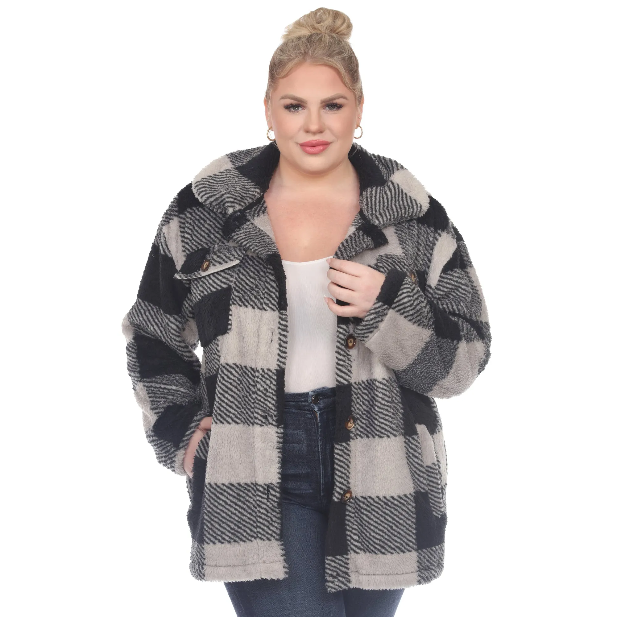 Plus Size Plaid Shacket sold by White Mark