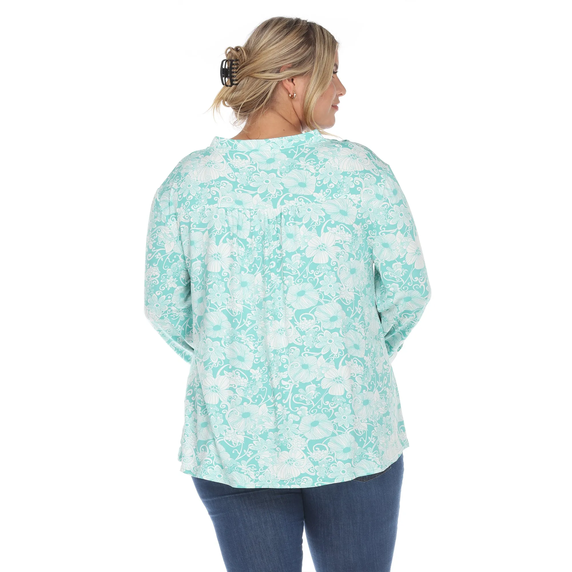 Plus Size Pleated Long Sleeve Floral Print Blouse sold by White Mark product image thumbnail 3