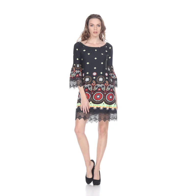 Women's Lace Trim Paisley Shift Dress sold by White Mark