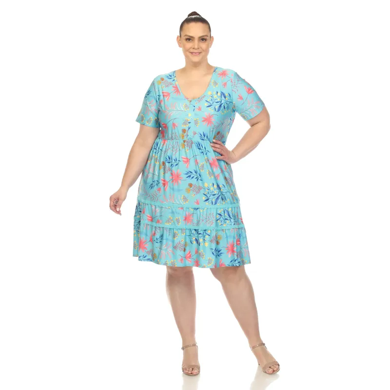 Plus Size Floral Short Sleeve Knee Length Dress made by White Mark