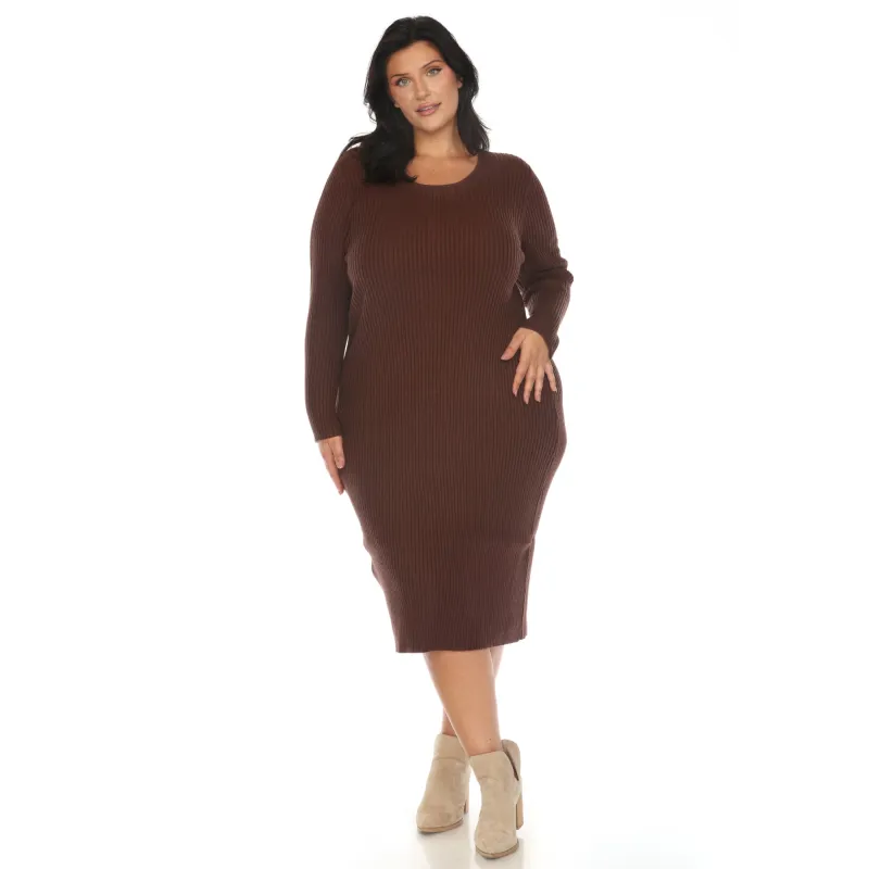 Plus Size Long Sleeve Rib Midi Sweater Dress sold by White Mark