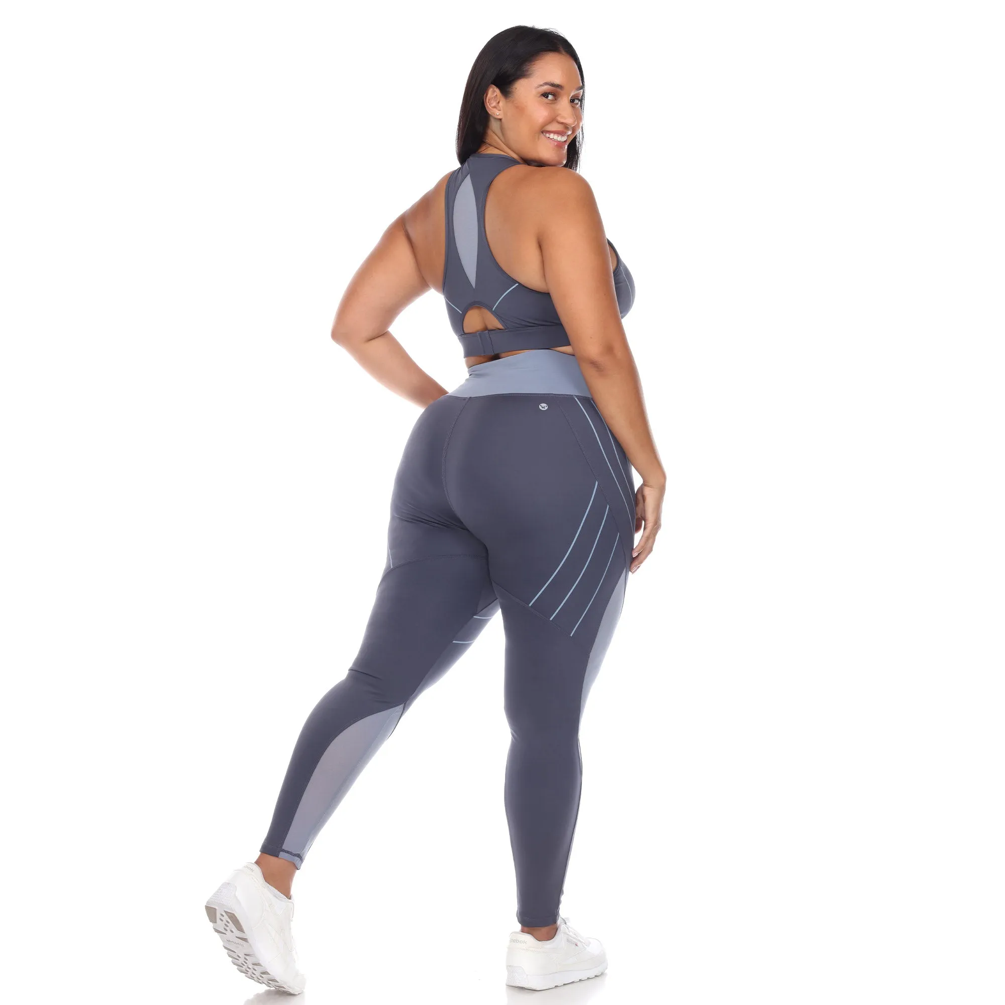 Plus Size Cut Out Back Mesh Sports Bra & Leggings Set sold by White Mark product image thumbnail 4