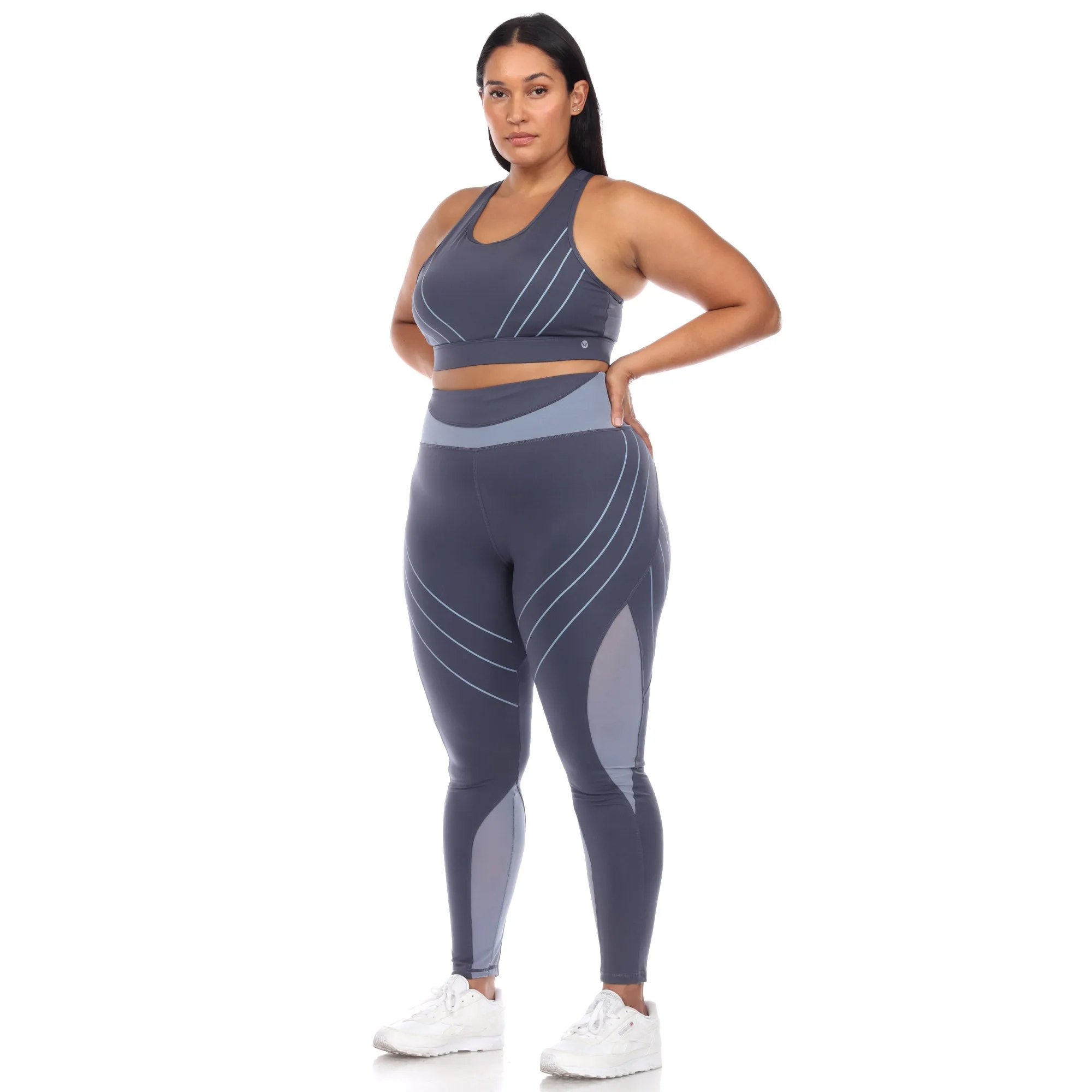 Plus Size Cut Out Back Mesh Sports Bra & Leggings Set sold by White Mark product image thumbnail 5