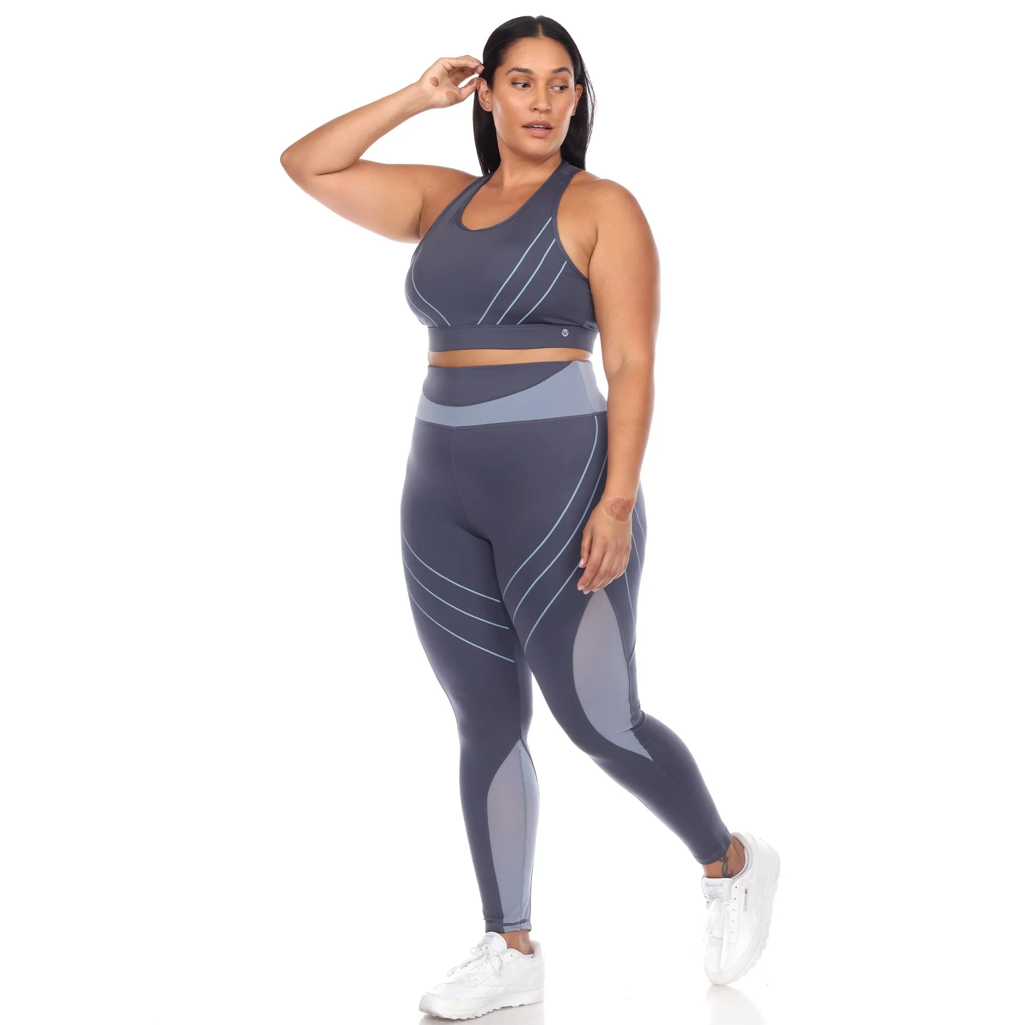 Plus Size Cut Out Back Mesh Sports Bra & Leggings Set sold by White Mark product image thumbnail 2