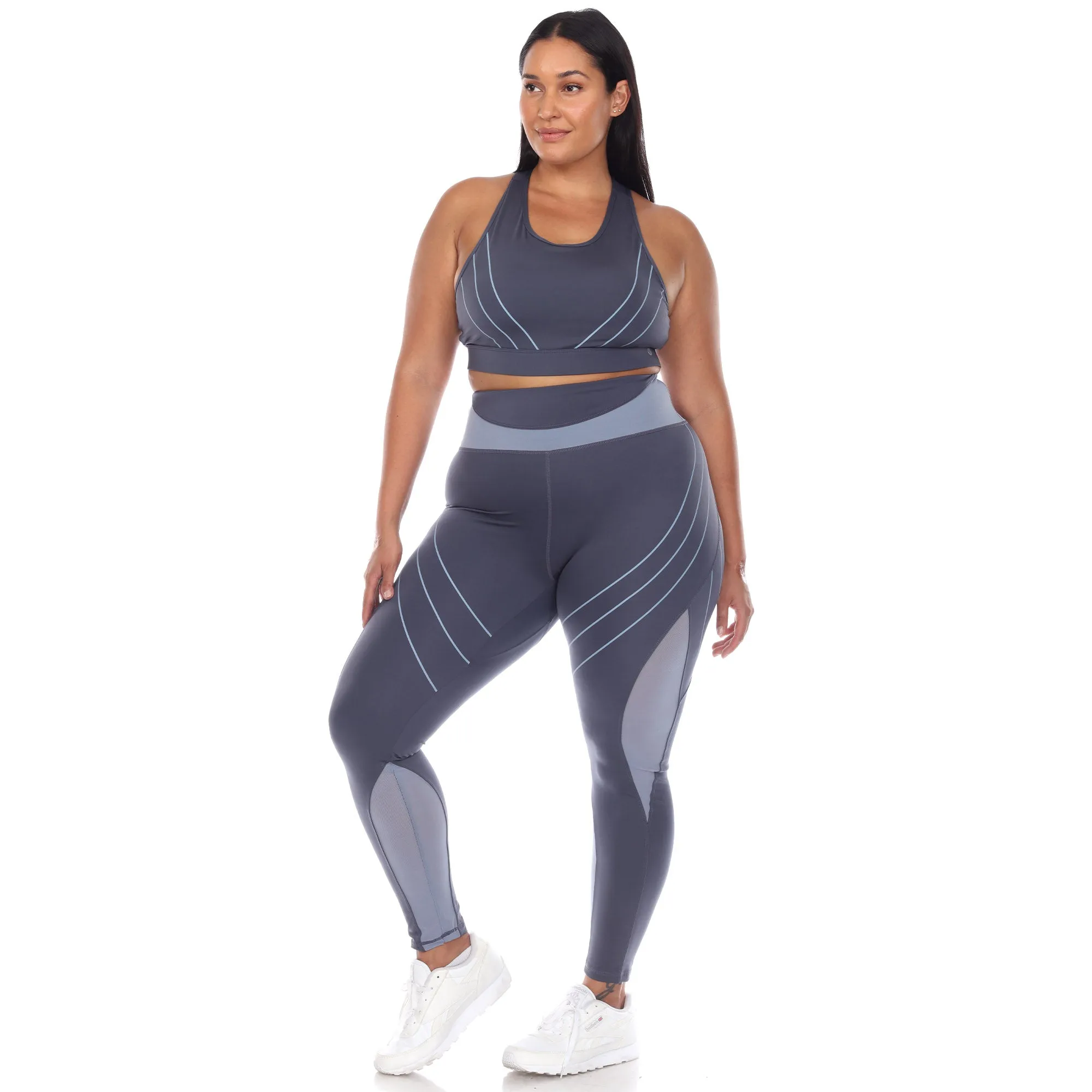 Plus Size Cut Out Back Mesh Sports Bra & Leggings Set sold by White Mark product image thumbnail 3