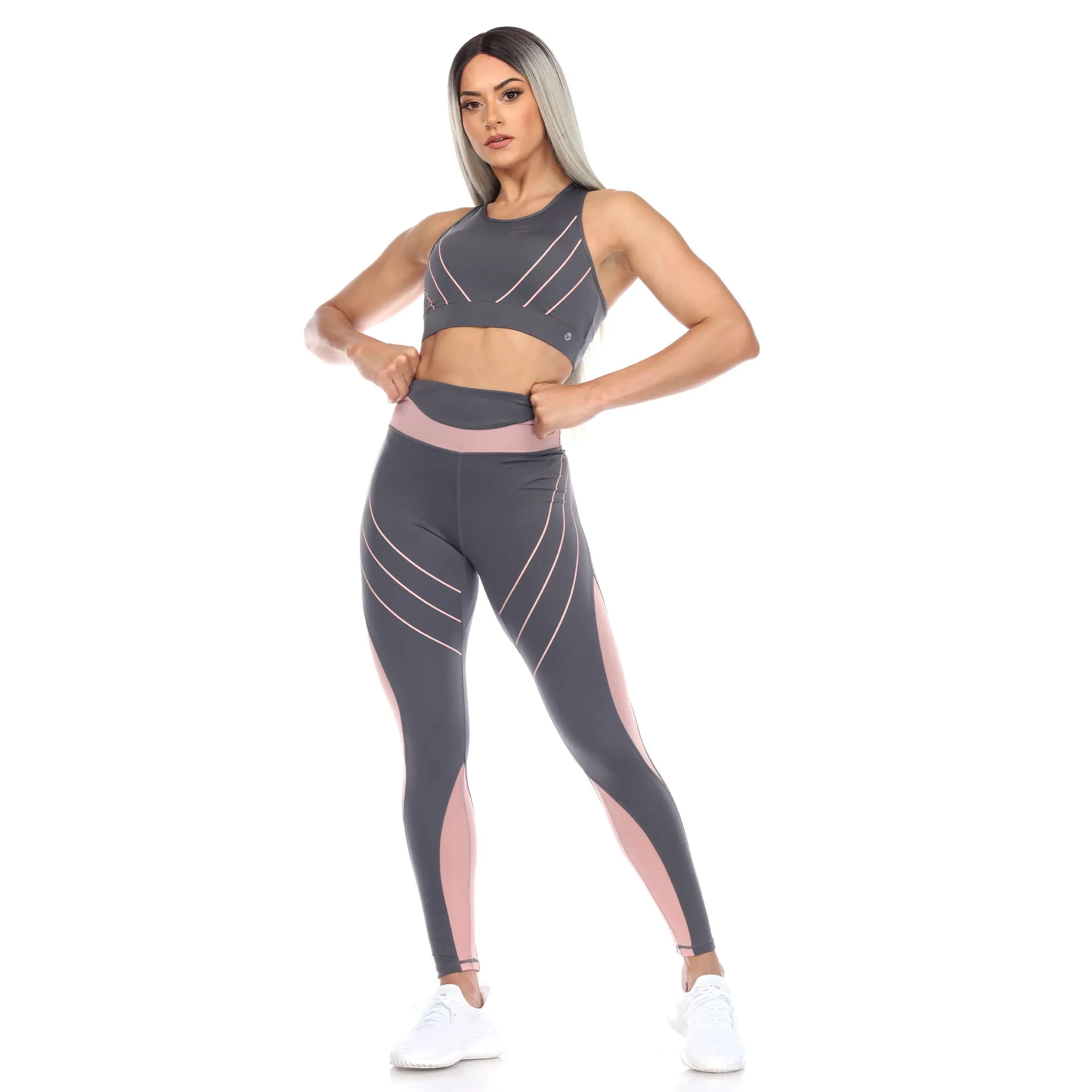Women's Cut Out Back Mesh Sports Bra & Leggings Set sold by White Mark