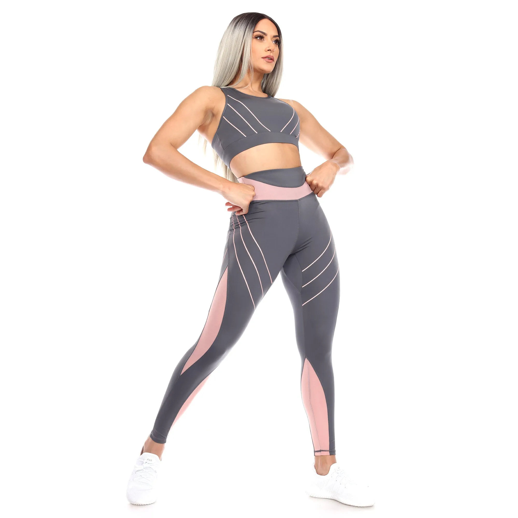 Women's Cut Out Back Mesh Sports Bra & Leggings Set sold by White Mark product image thumbnail 5