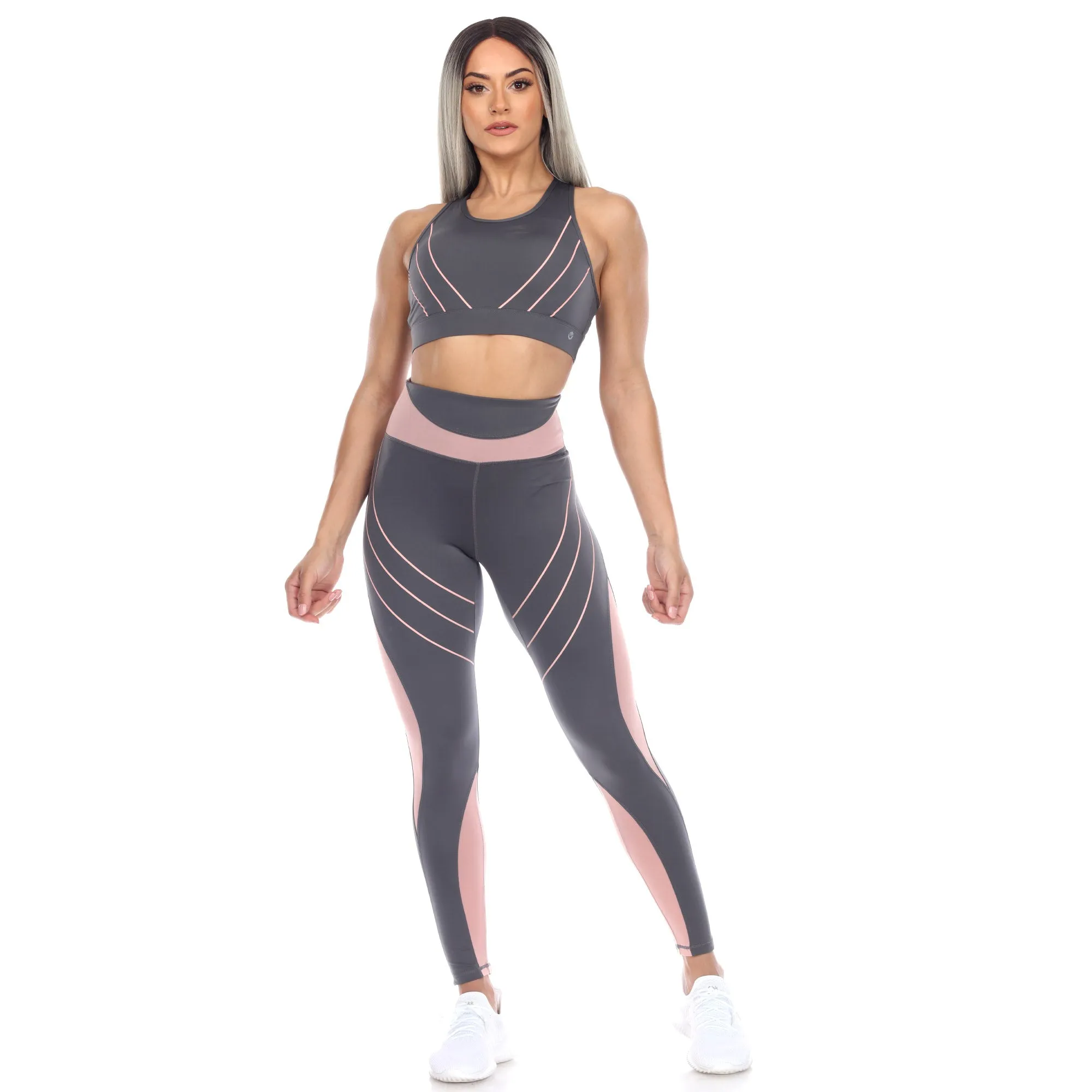 Women's Cut Out Back Mesh Sports Bra & Leggings Set sold by White Mark product image thumbnail 2