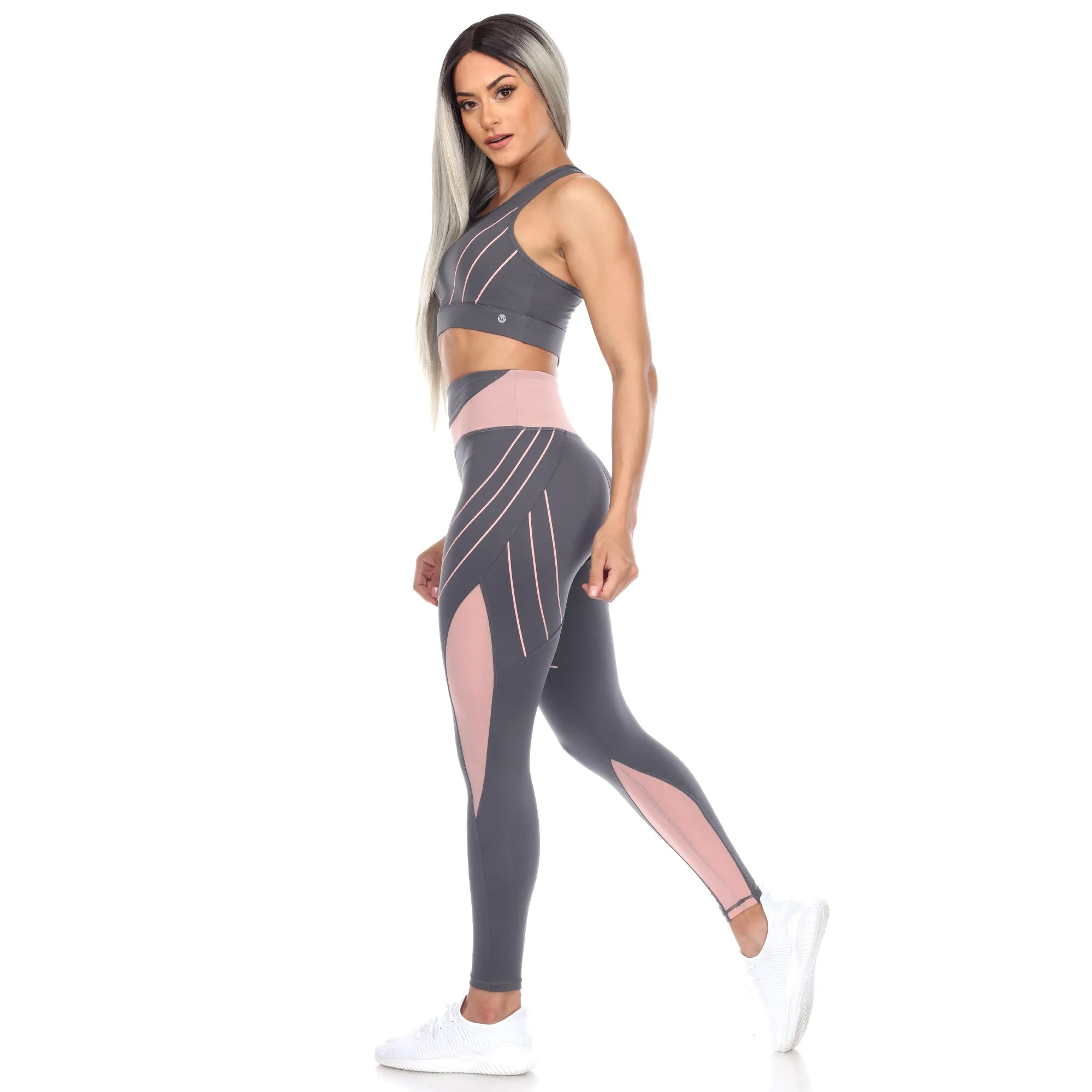 Women's Cut Out Back Mesh Sports Bra & Leggings Set sold by White Mark product image thumbnail 3