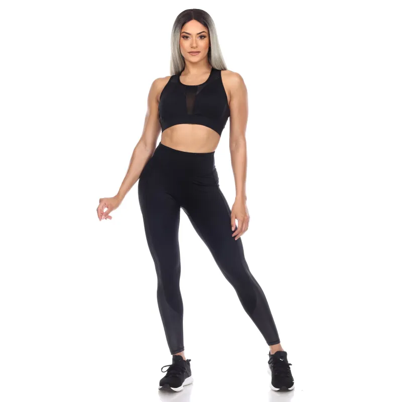 Women's Racer Back Sports Bra & Mesh Leggings Set sold by White Mark