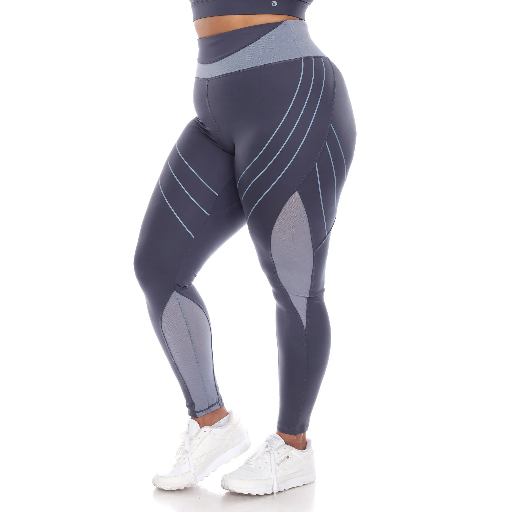 Plus Size High-Waist Reflective Piping Fitness Leggings sold by White Mark product image thumbnail 2