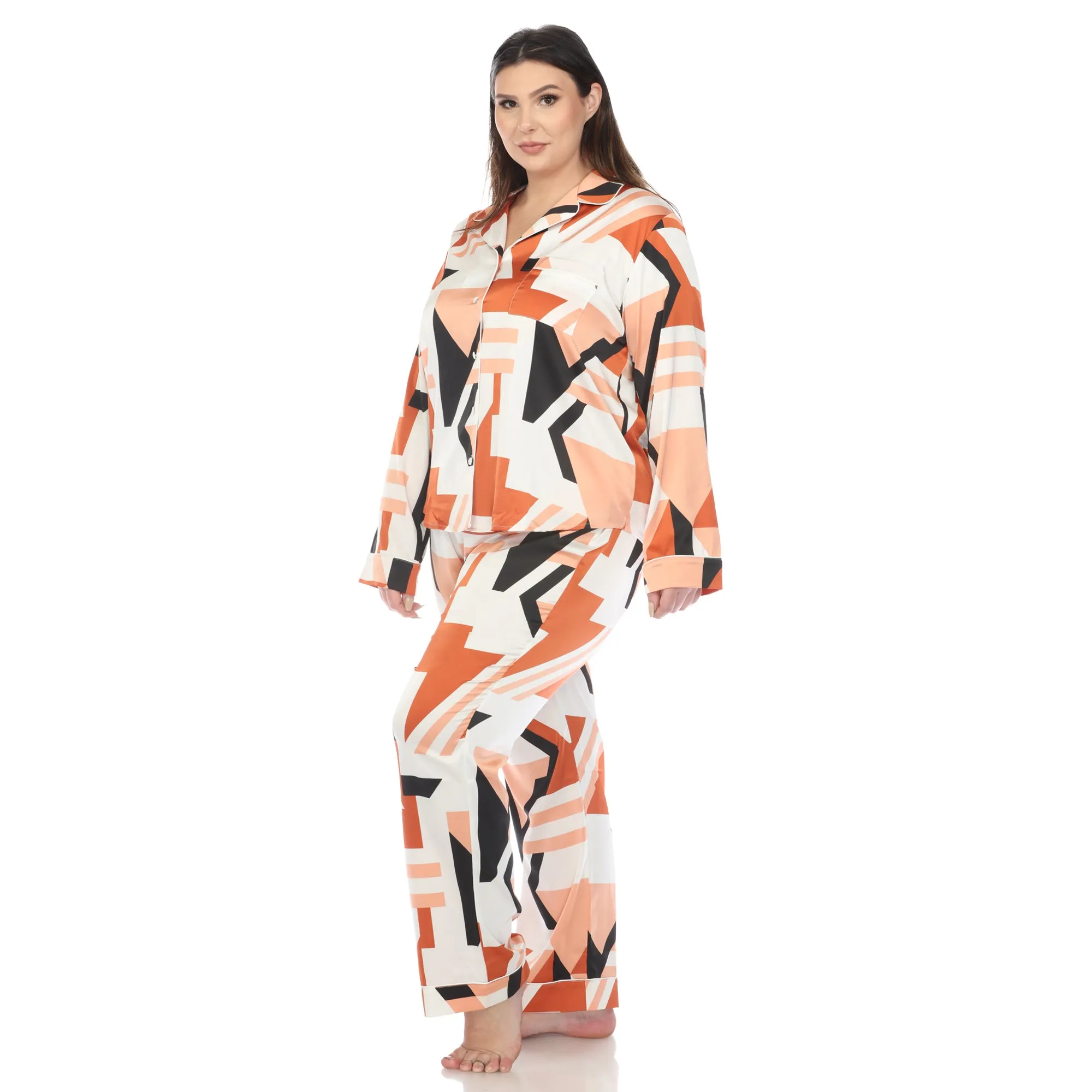 Women's Plus Size Printed Satin Pajama Set sold by White Mark product image thumbnail 2