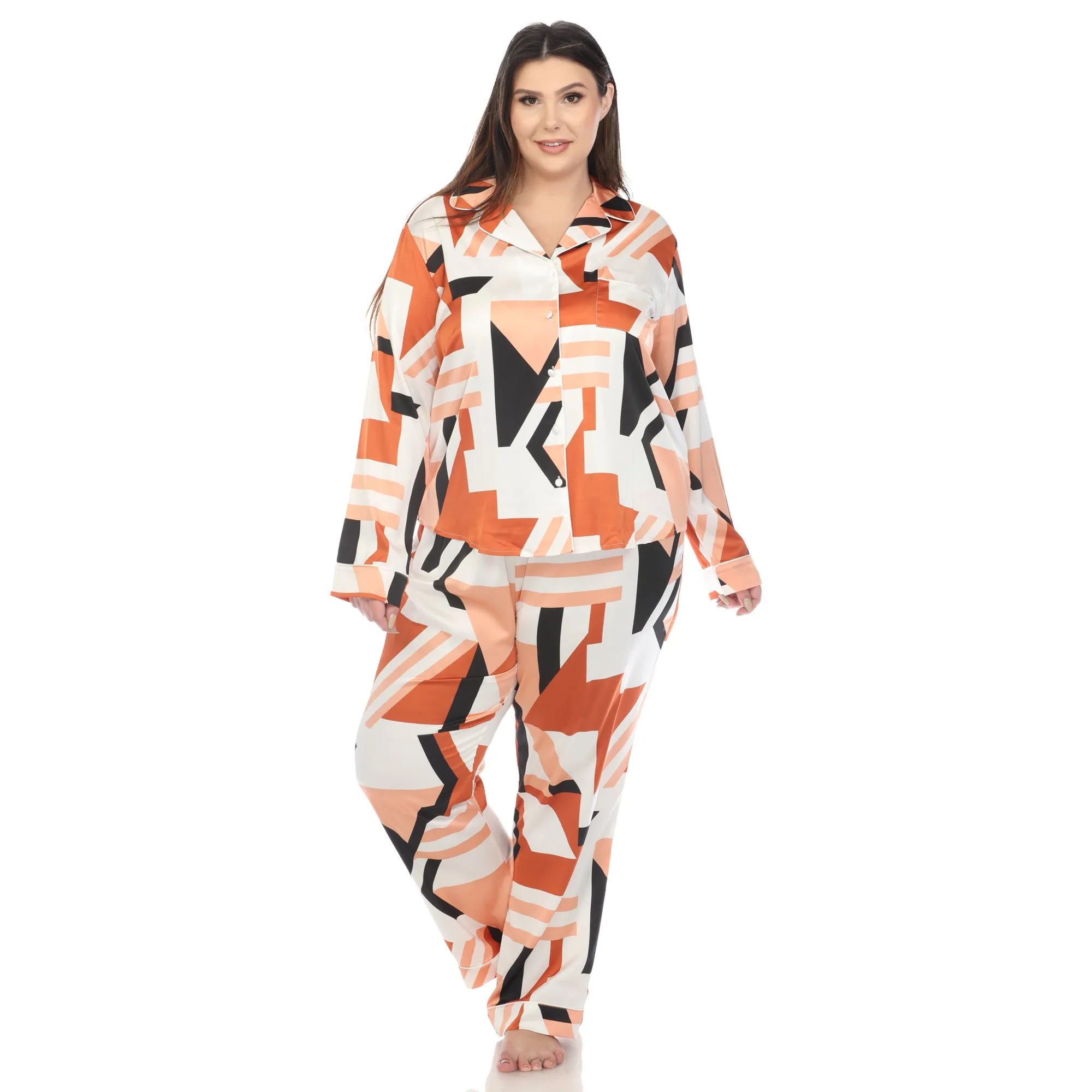 Women's Plus Size Printed Satin Pajama Set sold by White Mark product image thumbnail 5