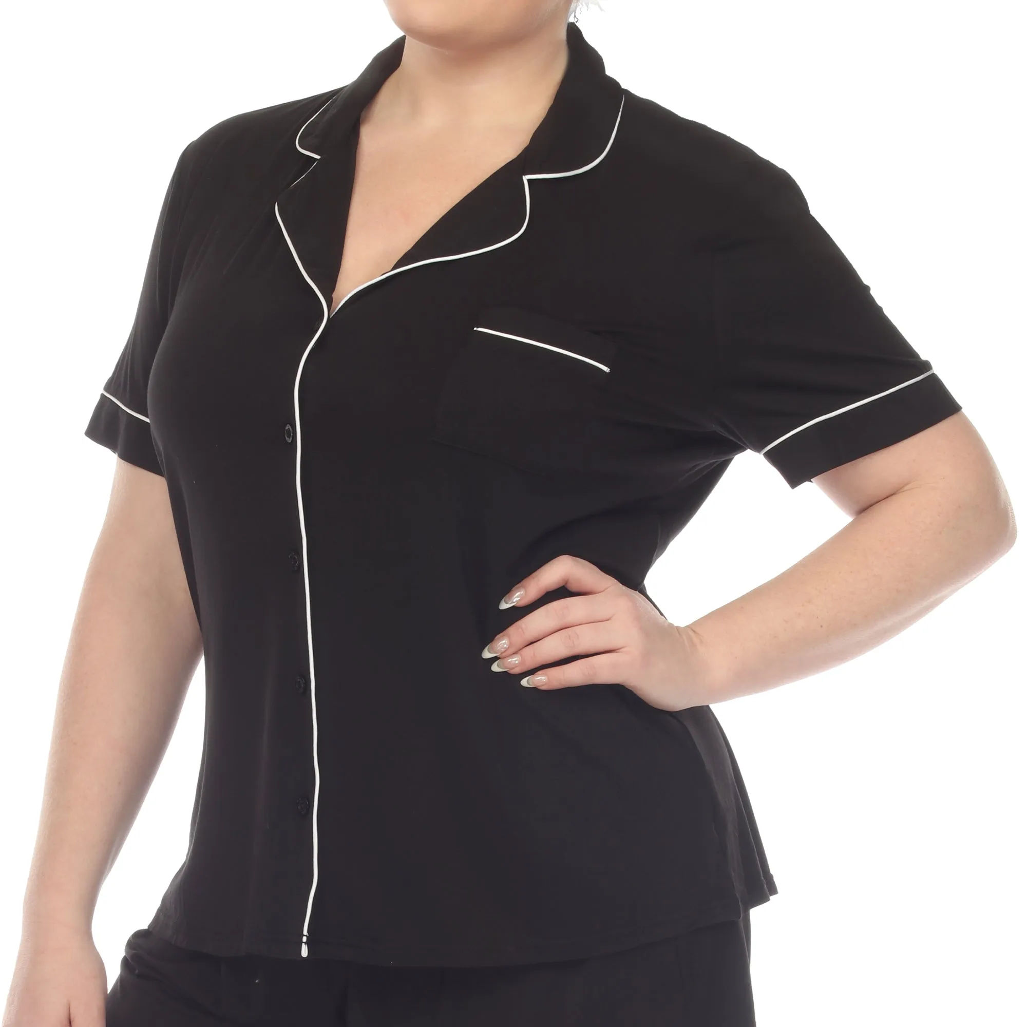 Women's Plus Size Short Sleeve Solid Pajama Set sold by White Mark product image thumbnail 4