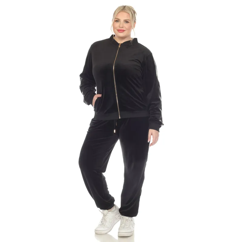 Women's Plus Size 2-Piece Velour with Faux Leather Stripe sold by White Mark