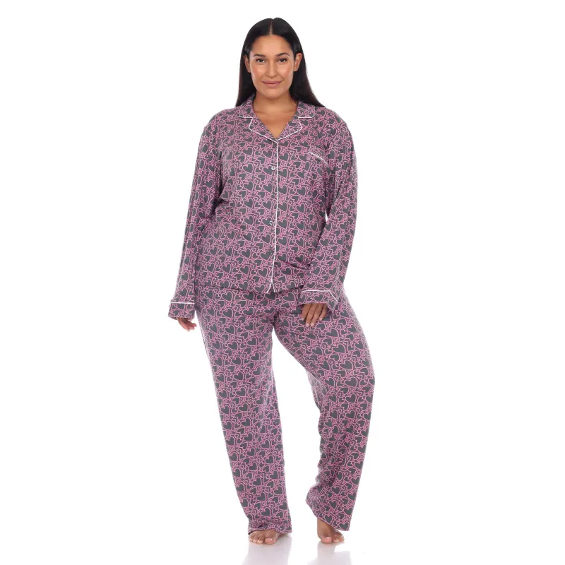 Women's Plus Size Long Sleeve Heart Print Pajama Set sold by White Mark