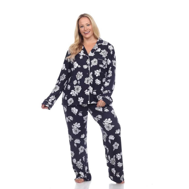 Women's Plus Size Long Sleeve Floral Pajama Set sold by White Mark
