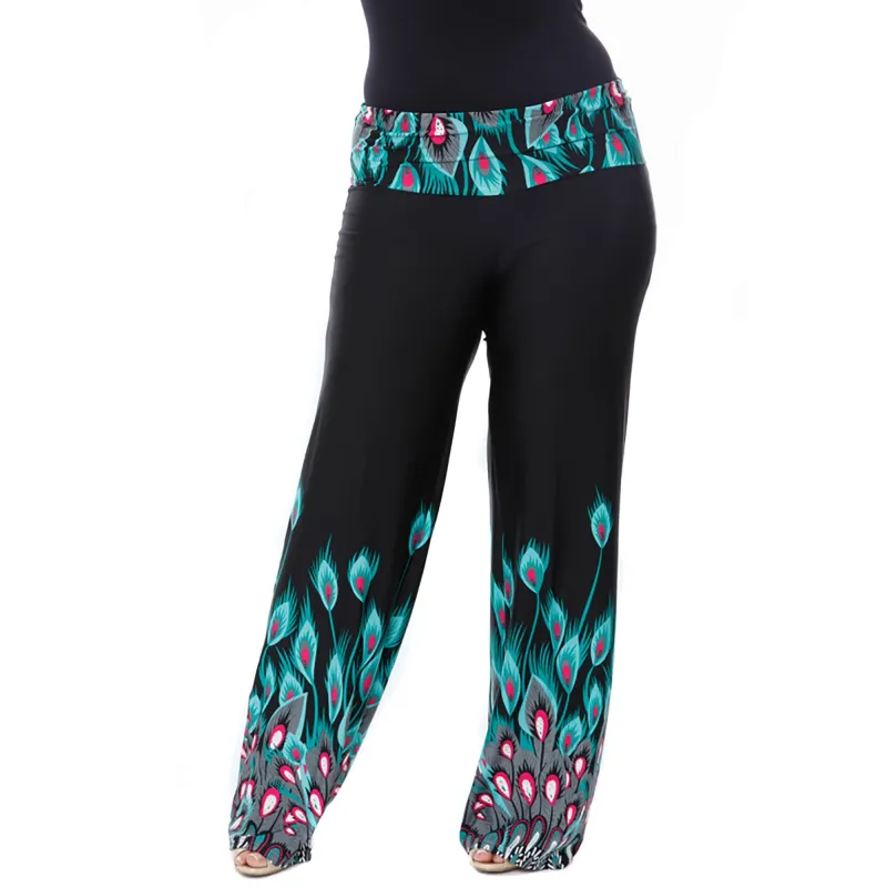 Women's Plus Size Peacock Print Palazzo Pants sold by White Mark