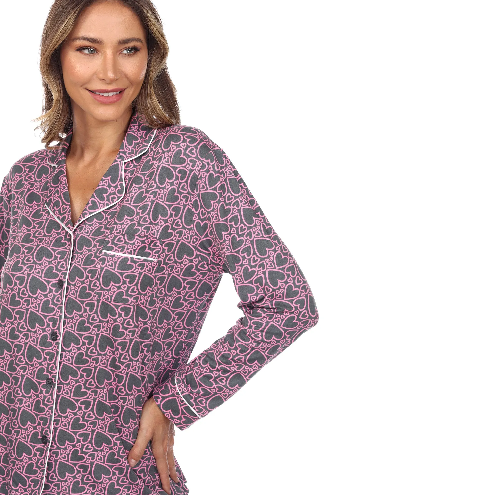 Long Sleeve Heart Print Pajama Set sold by White Mark product image thumbnail 5