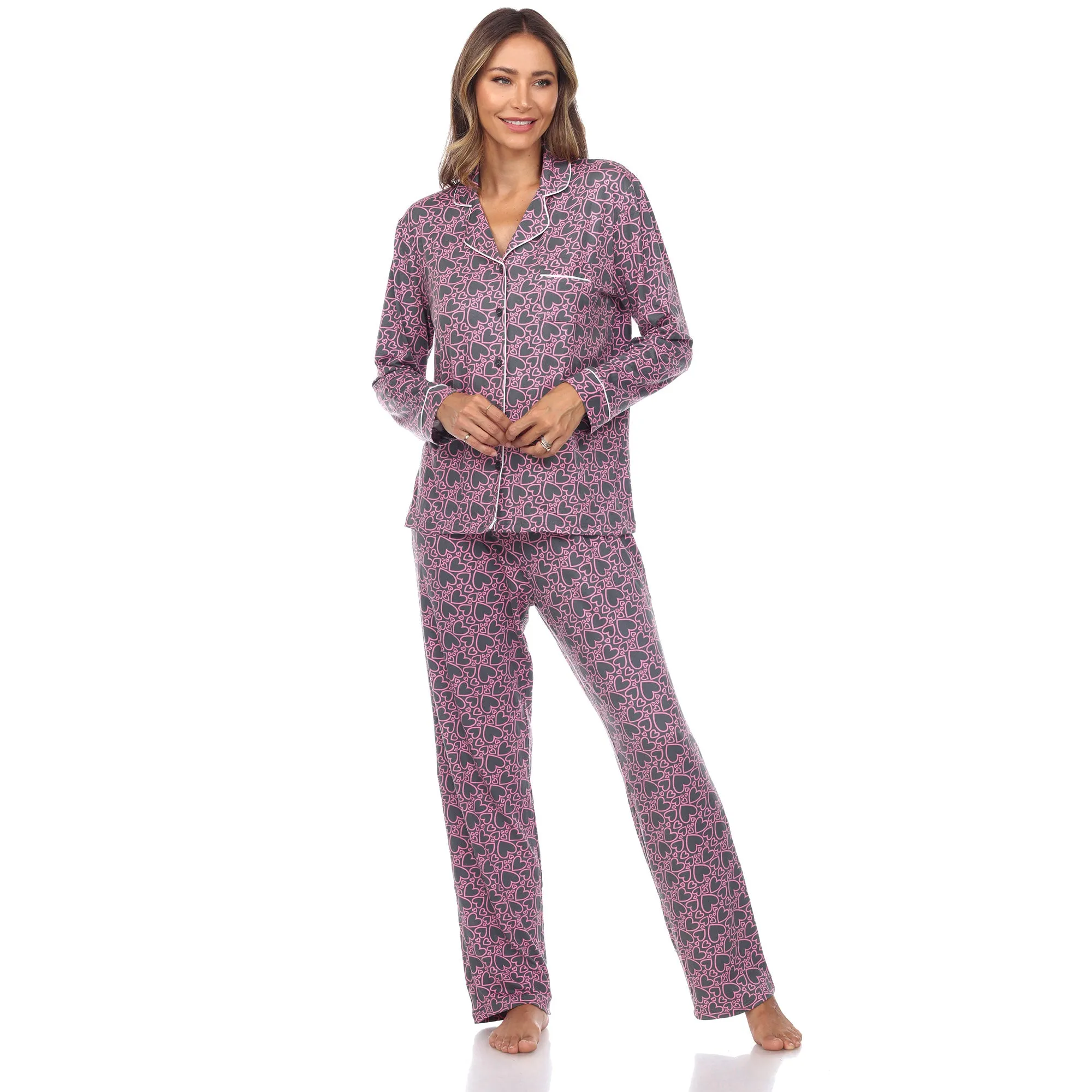 Long Sleeve Heart Print Pajama Set sold by White Mark product image thumbnail 2
