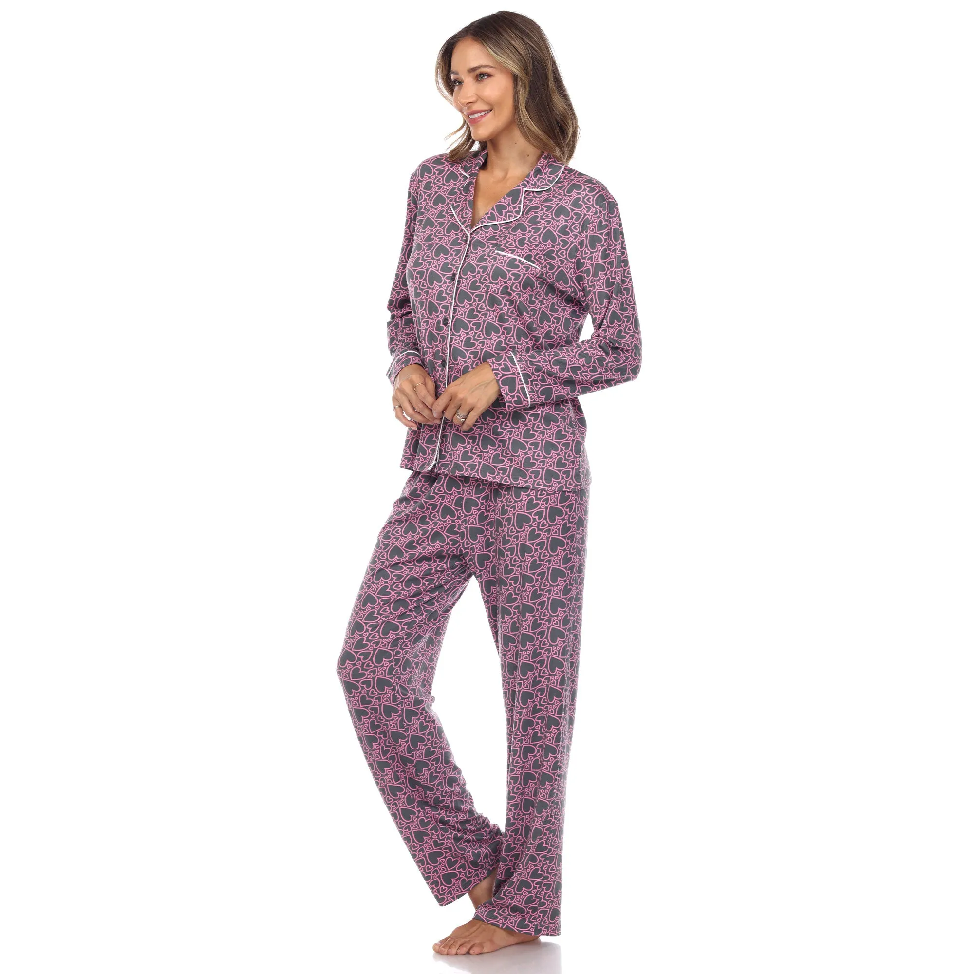 Long Sleeve Heart Print Pajama Set sold by White Mark product image thumbnail 3