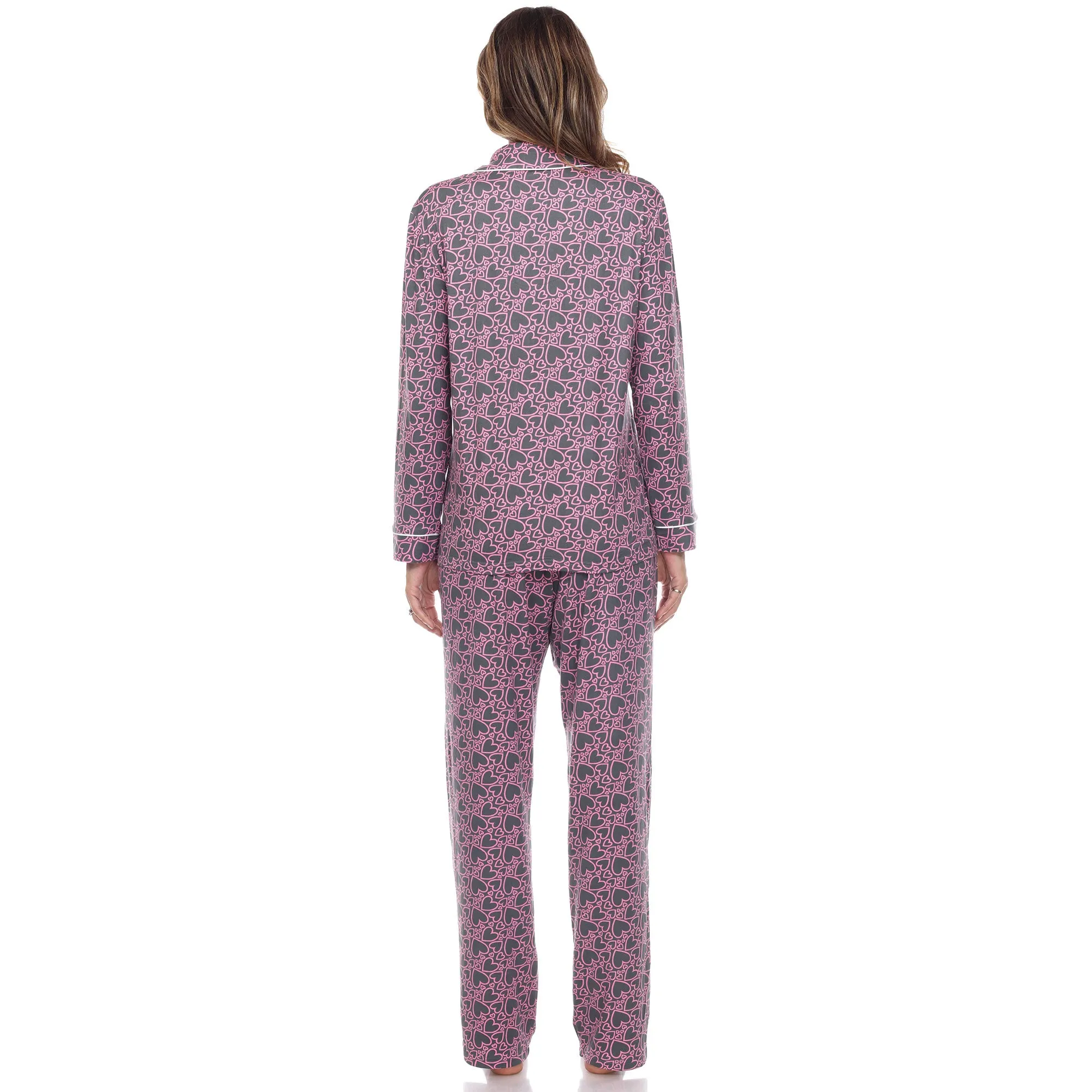 Long Sleeve Heart Print Pajama Set sold by White Mark product image thumbnail 4
