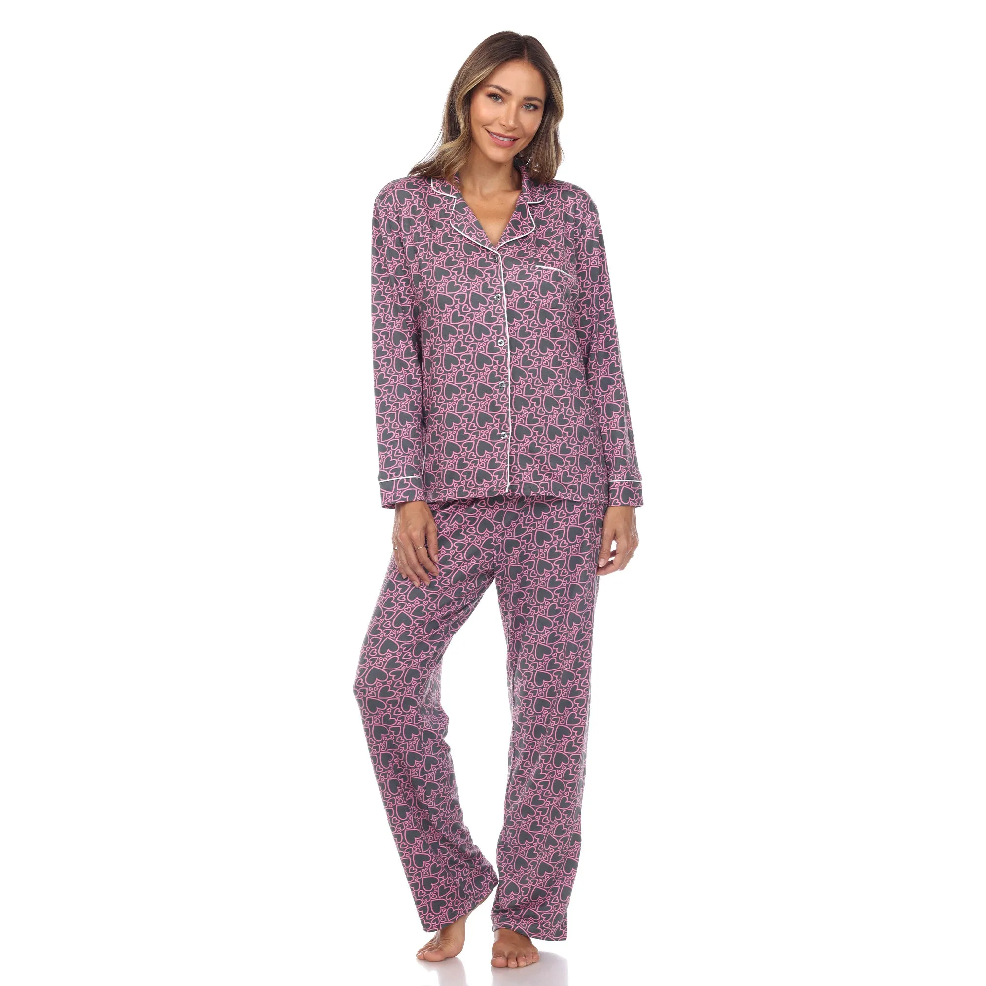 Long Sleeve Heart Print Pajama Set sold by White Mark